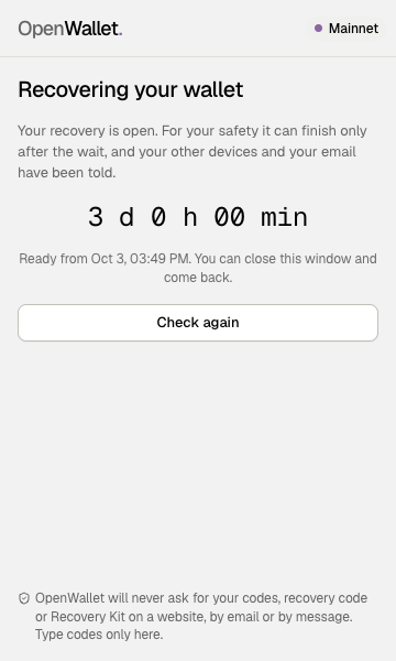 A recovery in progress: 3 days to go, and your other devices and your email have been told.